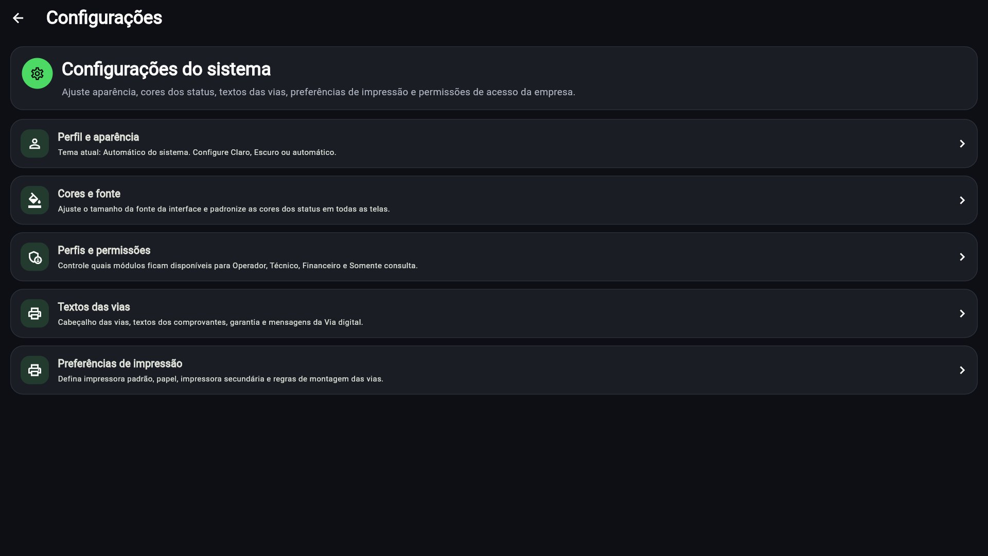 Configurações do OS LOG